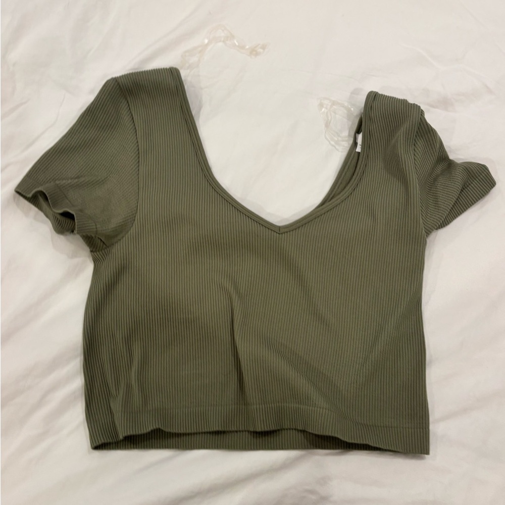 Aeropostale Sage Ribbed V-Neck Crop Top